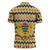 Chad Christmas Zipper Polo Shirt with Yellow-Blue Geometric Design, National Coat of Arms, and Festive Motif - Wonder Print Shop