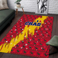 Chad Christmas Area Rug with Red-Yellow Festive Pattern, National Coat of Arms, and Snowflake Accents - Wonder Print Shop