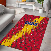 Chad Christmas Area Rug with Red-Yellow Festive Pattern, National Coat of Arms, and Snowflake Accents - Wonder Print Shop