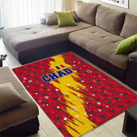 Chad Christmas Area Rug with Red-Yellow Festive Pattern, National Coat of Arms, and Snowflake Accents - Wonder Print Shop