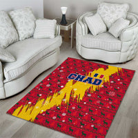 Chad Christmas Area Rug with Red-Yellow Festive Pattern, National Coat of Arms, and Snowflake Accents - Wonder Print Shop