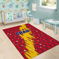 Chad Christmas Area Rug with Red-Yellow Festive Pattern, National Coat of Arms, and Snowflake Accents - Wonder Print Shop