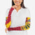 Chad Christmas Arm Sleeves with Red-Yellow Festive Pattern, National Coat of Arms, and Snowflake Accents - Wonder Print Shop