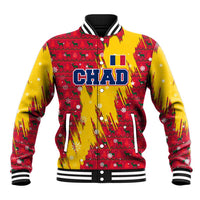 Chad Christmas Baseball Jacket with Red-Yellow Festive Pattern, National Coat of Arms, and Snowflake Accents - Wonder Print Shop