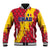 Chad Christmas Baseball Jacket with Red-Yellow Festive Pattern, National Coat of Arms, and Snowflake Accents - Wonder Print Shop