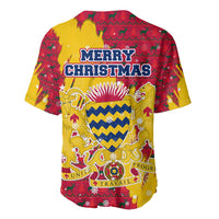 Chad Christmas Baseball Jersey with Red-Yellow Festive Pattern, National Coat of Arms, and Snowflake Accents - Wonder Print Shop