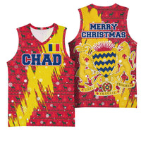 Chad Christmas Basketball Jersey with Red-Yellow Festive Pattern, National Coat of Arms, and Snowflake Accents - Wonder Print Shop