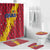 Chad Christmas Bathroom Set with Red-Yellow Festive Pattern, National Coat of Arms, and Snowflake Accents - Wonder Print Shop