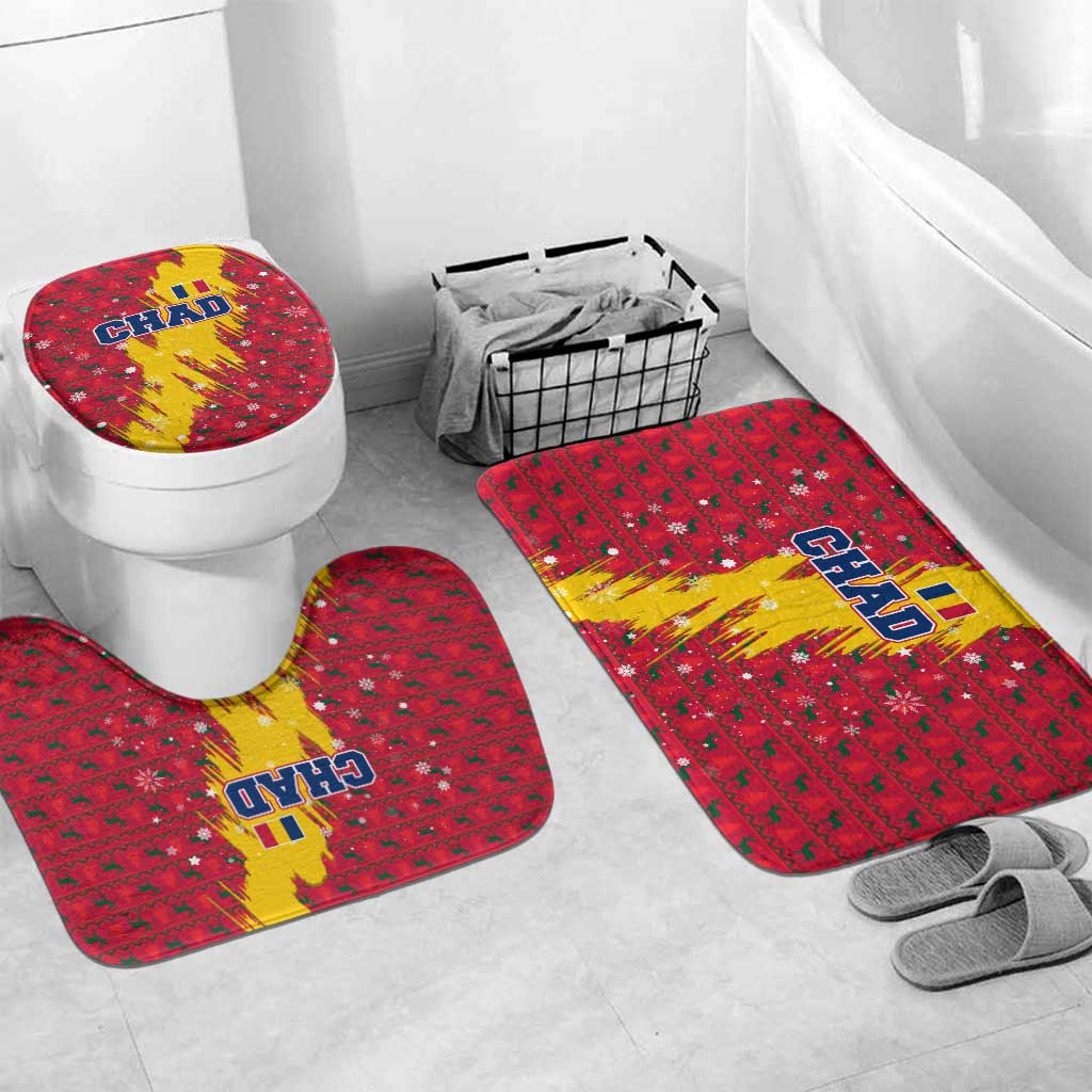 Chad Christmas Bathroom Set with Red-Yellow Festive Pattern, National Coat of Arms, and Snowflake Accents - Wonder Print Shop