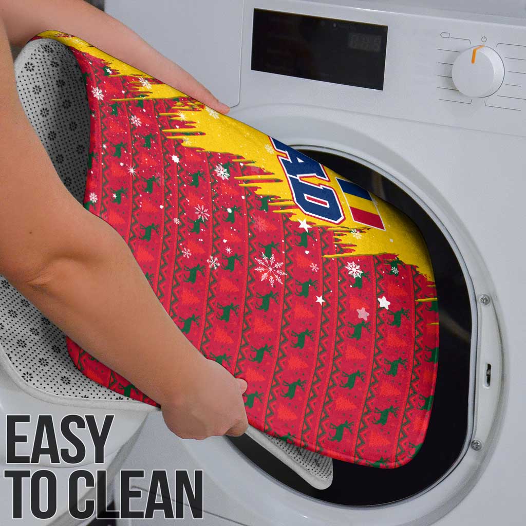 Chad Christmas Bathroom Set with Red-Yellow Festive Pattern, National Coat of Arms, and Snowflake Accents - Wonder Print Shop