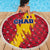 Chad Christmas Beach Blanket with Red-Yellow Festive Pattern, National Coat of Arms, and Snowflake Accents - Wonder Print Shop