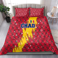 Chad Christmas Bedding Set with Red-Yellow Festive Pattern, National Coat of Arms, and Snowflake Accents - Wonder Print Shop