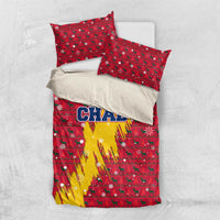 Chad Christmas Bedding Set with Red-Yellow Festive Pattern, National Coat of Arms, and Snowflake Accents - Wonder Print Shop