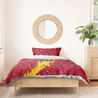 Chad Christmas Bedding Set with Red-Yellow Festive Pattern, National Coat of Arms, and Snowflake Accents - Wonder Print Shop