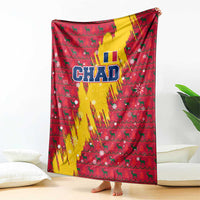 Chad Christmas Blanket with Red-Yellow Festive Pattern, National Coat of Arms, and Snowflake Accents - Wonder Print Shop