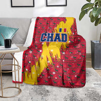 Chad Christmas Blanket with Red-Yellow Festive Pattern, National Coat of Arms, and Snowflake Accents - Wonder Print Shop
