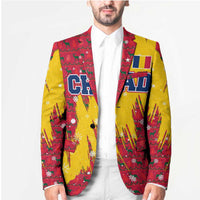 Chad Christmas Blazer with Red-Yellow Festive Pattern, National Coat of Arms, and Snowflake Accents - Wonder Print Shop