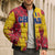 Chad Christmas Bomber Puffer Jacket with Red-Yellow Festive Pattern, National Coat of Arms, and Snowflake Accents - Wonder Print Shop