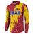 Chad Christmas Button Sweatshirt with Red-Yellow Festive Pattern, National Coat of Arms, and Snowflake Accents - Wonder Print Shop
