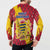 Chad Christmas Button Sweatshirt with Red-Yellow Festive Pattern, National Coat of Arms, and Snowflake Accents - Wonder Print Shop