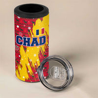 Chad Christmas 4 in 1 Can Cooler Tumbler with Red-Yellow Festive Pattern, National Coat of Arms, and Snowflake Accents - Wonder Print Shop
