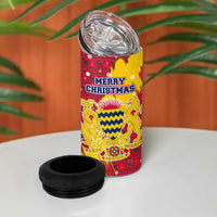 Chad Christmas 4 in 1 Can Cooler Tumbler with Red-Yellow Festive Pattern, National Coat of Arms, and Snowflake Accents - Wonder Print Shop