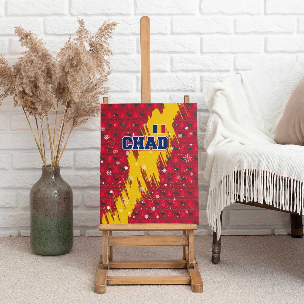 Chad Christmas Canvas Wall Art with Red-Yellow Festive Pattern, National Coat of Arms, and Snowflake Accents - Wonder Print Shop