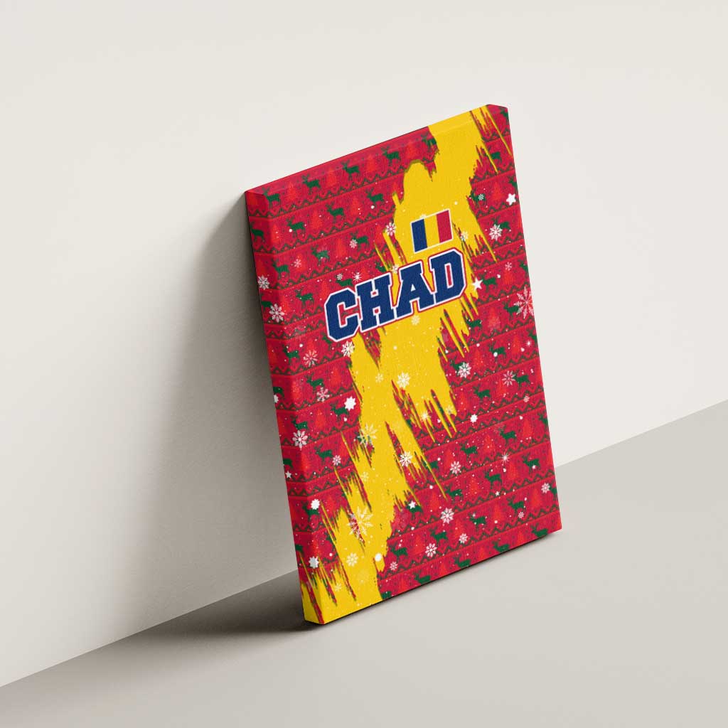 Chad Christmas Canvas Wall Art with Red-Yellow Festive Pattern, National Coat of Arms, and Snowflake Accents - Wonder Print Shop