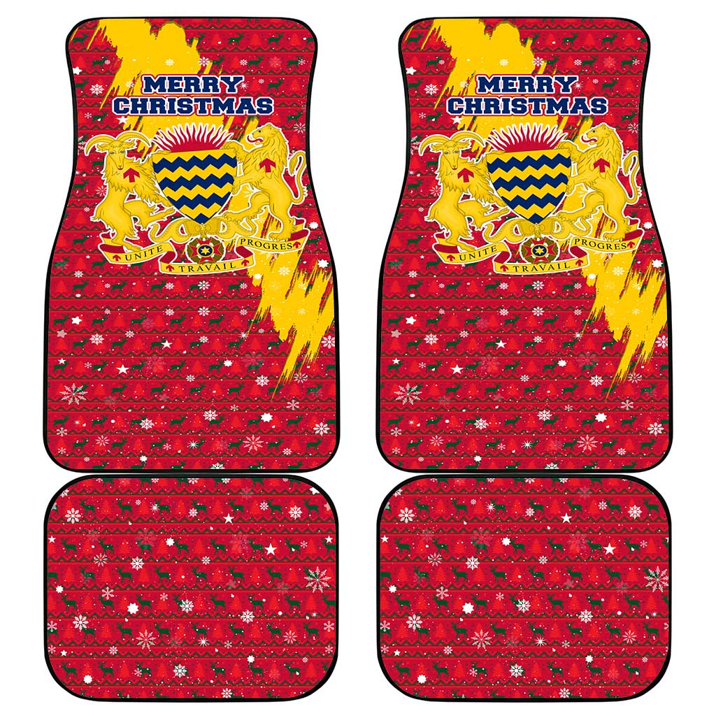 Chad Christmas Car Mats with Red-Yellow Festive Pattern, National Coat of Arms, and Snowflake Accents - Wonder Print Shop