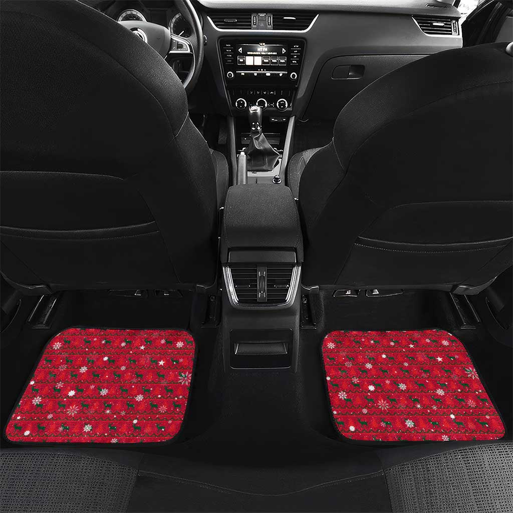 Chad Christmas Car Mats with Red-Yellow Festive Pattern, National Coat of Arms, and Snowflake Accents - Wonder Print Shop