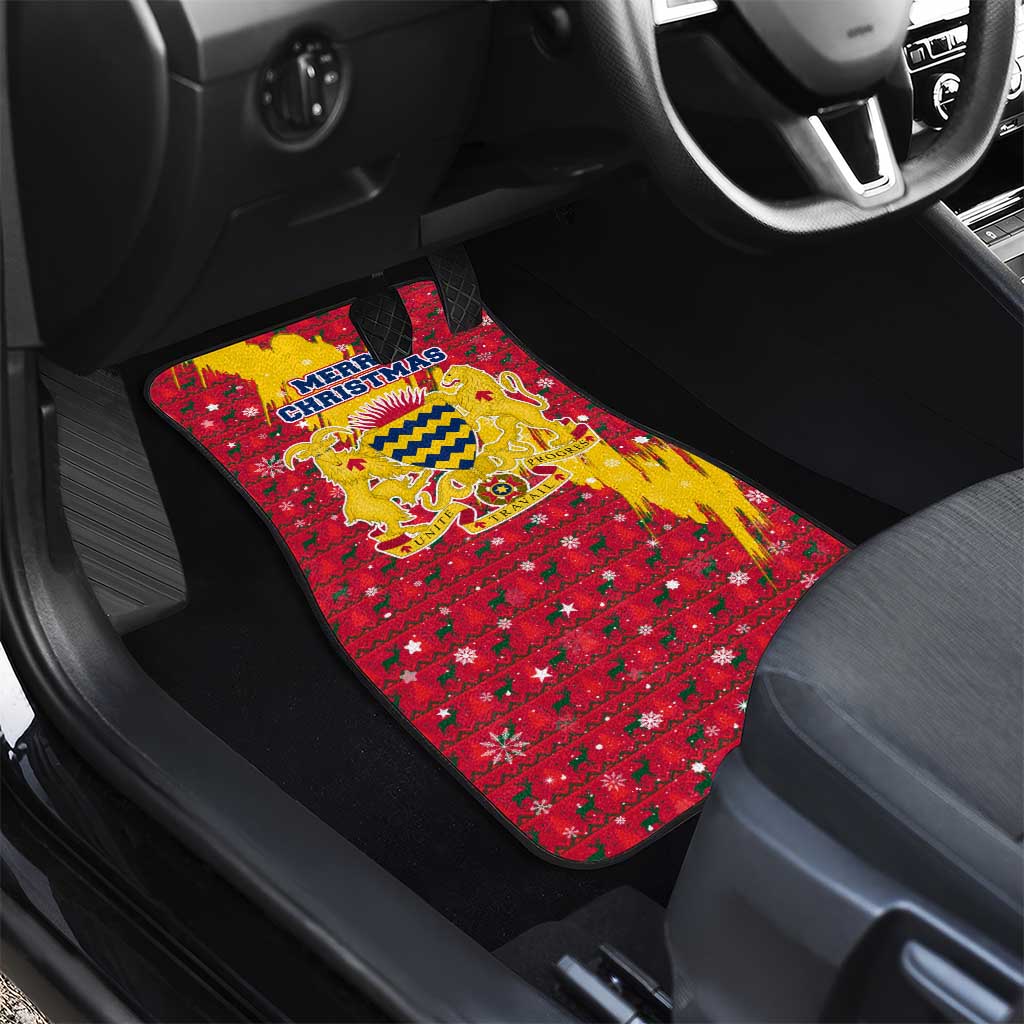 Chad Christmas Car Mats with Red-Yellow Festive Pattern, National Coat of Arms, and Snowflake Accents - Wonder Print Shop