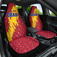 Chad Christmas Car Seat Cover with Red-Yellow Festive Pattern, National Coat of Arms, and Snowflake Accents - Wonder Print Shop