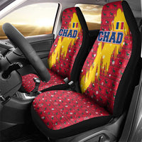 Chad Christmas Car Seat Cover with Red-Yellow Festive Pattern, National Coat of Arms, and Snowflake Accents - Wonder Print Shop