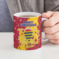 Chad Christmas Ceramic Mug with Red-Yellow Festive Pattern, National Coat of Arms, and Snowflake Accents - Wonder Print Shop