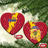 Chad Christmas Ceramic Ornament with Red-Yellow Festive Pattern, National Coat of Arms, and Snowflake Accents - Wonder Print Shop