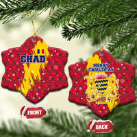 Chad Christmas Ceramic Ornament with Red-Yellow Festive Pattern, National Coat of Arms, and Snowflake Accents - Wonder Print Shop