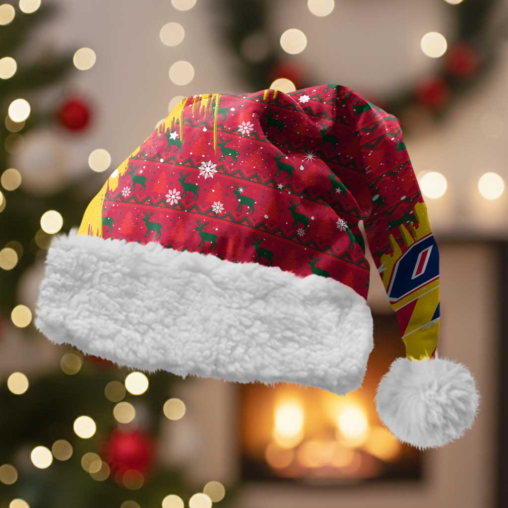 Chad Christmas Santa Hat with Red-Yellow Festive Pattern, National Coat of Arms, and Snowflake Accents - Wonder Print Shop