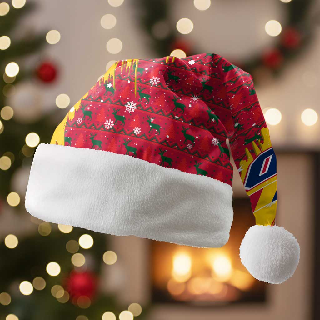 Chad Christmas Santa Hat with Red-Yellow Festive Pattern, National Coat of Arms, and Snowflake Accents - Wonder Print Shop