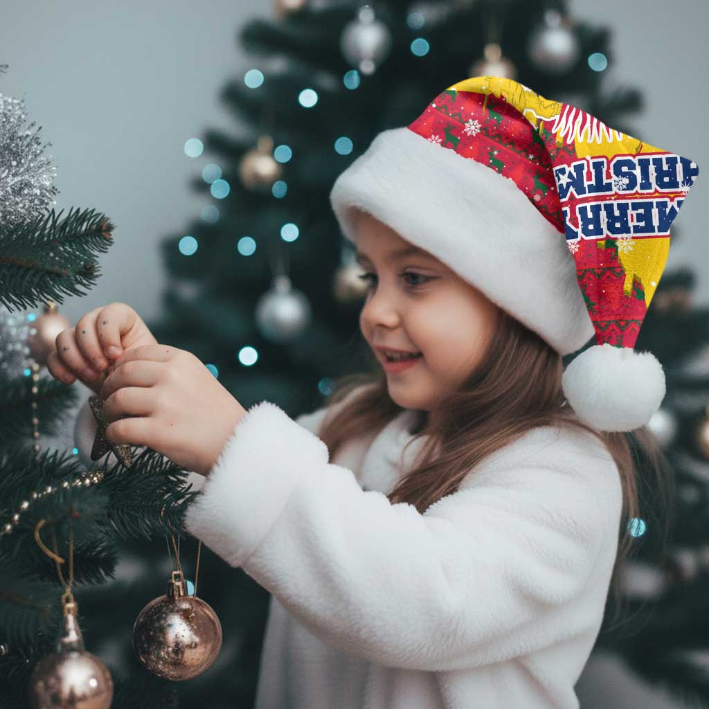 Chad Christmas Santa Hat with Red-Yellow Festive Pattern, National Coat of Arms, and Snowflake Accents - Wonder Print Shop