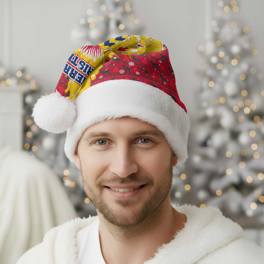 Chad Christmas Santa Hat with Red-Yellow Festive Pattern, National Coat of Arms, and Snowflake Accents - Wonder Print Shop