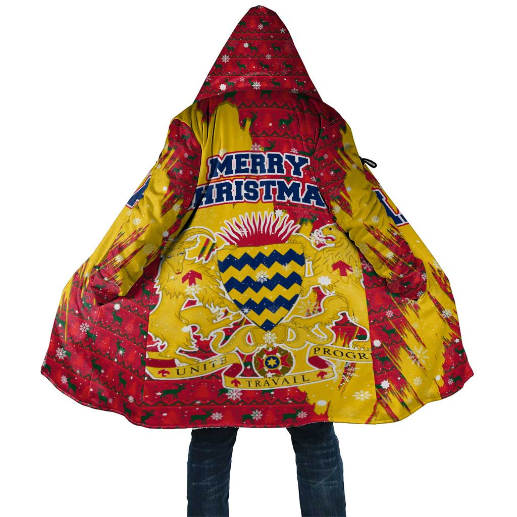 Chad Christmas Cloak with Red-Yellow Festive Pattern, National Coat of Arms, and Snowflake Accents - Wonder Print Shop