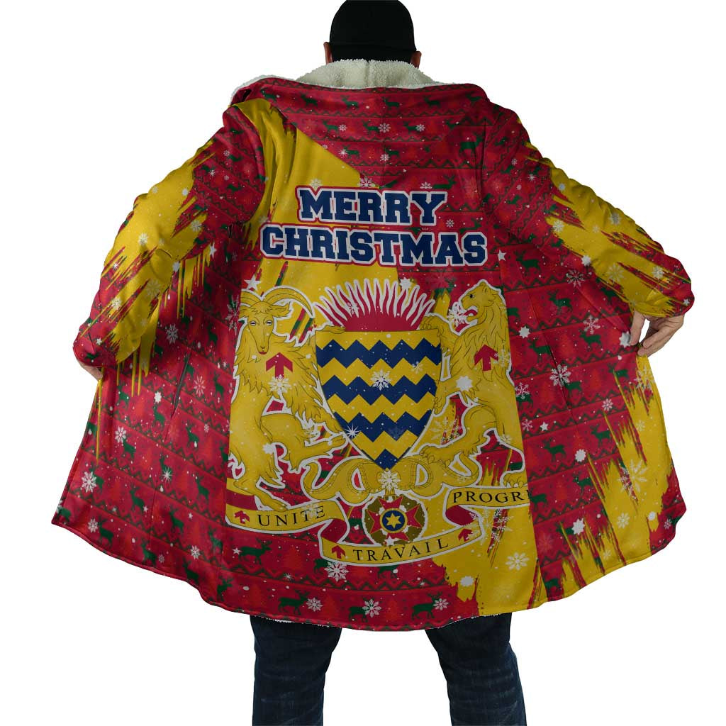 Chad Christmas Cloak with Red-Yellow Festive Pattern, National Coat of Arms, and Snowflake Accents - Wonder Print Shop
