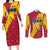 Chad Christmas Couples Matching Long Sleeve Bodycon Dress and Long Sleeve Button Shirt with Red-Yellow Festive Pattern, National Coat of Arms, and Snowflake Accents - Wonder Print Shop