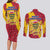 Chad Christmas Couples Matching Long Sleeve Bodycon Dress and Long Sleeve Button Shirt with Red-Yellow Festive Pattern, National Coat of Arms, and Snowflake Accents - Wonder Print Shop