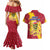 Chad Christmas Couples Matching Mermaid Dress and Hawaiian Shirt with Red-Yellow Festive Pattern, National Coat of Arms, and Snowflake Accents - Wonder Print Shop