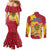 Chad Christmas Couples Matching Mermaid Dress and Long Sleeve Button Shirt with Red-Yellow Festive Pattern, National Coat of Arms, and Snowflake Accents - Wonder Print Shop