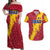 Chad Christmas Couples Matching Off Shoulder Maxi Dress and Hawaiian Shirt with Red-Yellow Festive Pattern, National Coat of Arms, and Snowflake Accents - Wonder Print Shop