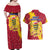Chad Christmas Couples Matching Off Shoulder Maxi Dress and Hawaiian Shirt with Red-Yellow Festive Pattern, National Coat of Arms, and Snowflake Accents - Wonder Print Shop