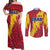 Chad Christmas Couples Matching Off Shoulder Maxi Dress and Long Sleeve Button Shirt with Red-Yellow Festive Pattern, National Coat of Arms, and Snowflake Accents - Wonder Print Shop