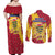 Chad Christmas Couples Matching Off Shoulder Maxi Dress and Long Sleeve Button Shirt with Red-Yellow Festive Pattern, National Coat of Arms, and Snowflake Accents - Wonder Print Shop